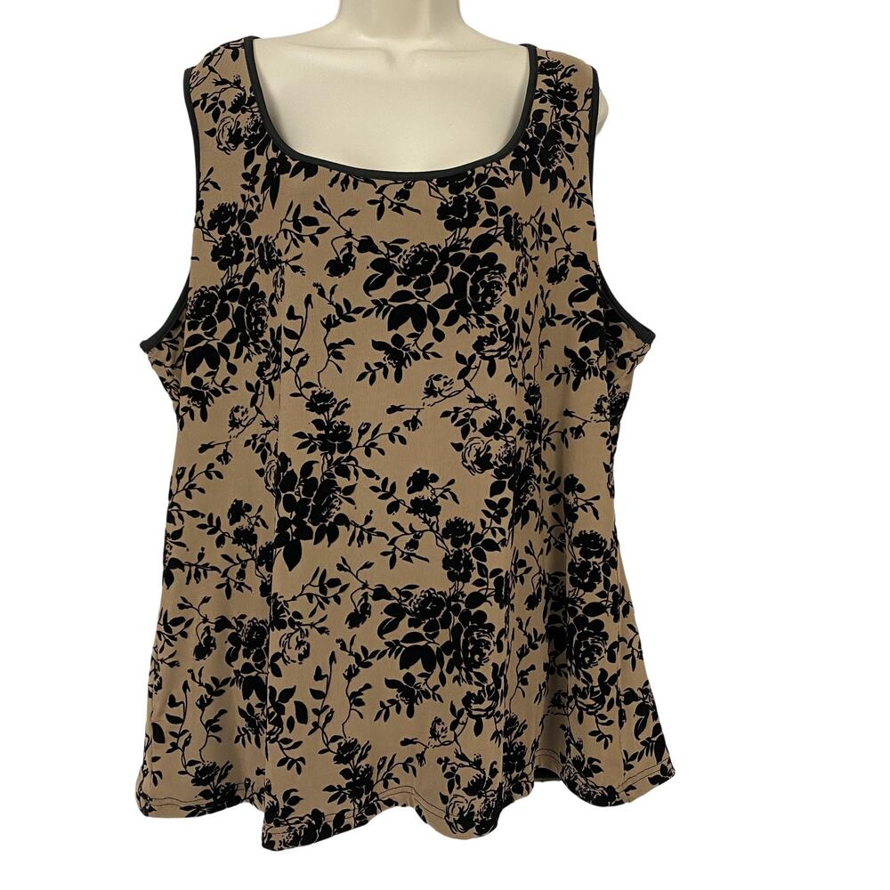 Bloomchic Tank Top 22 24 Tan Black Flocked Velvet Floral Whimsigoth Dark Romance